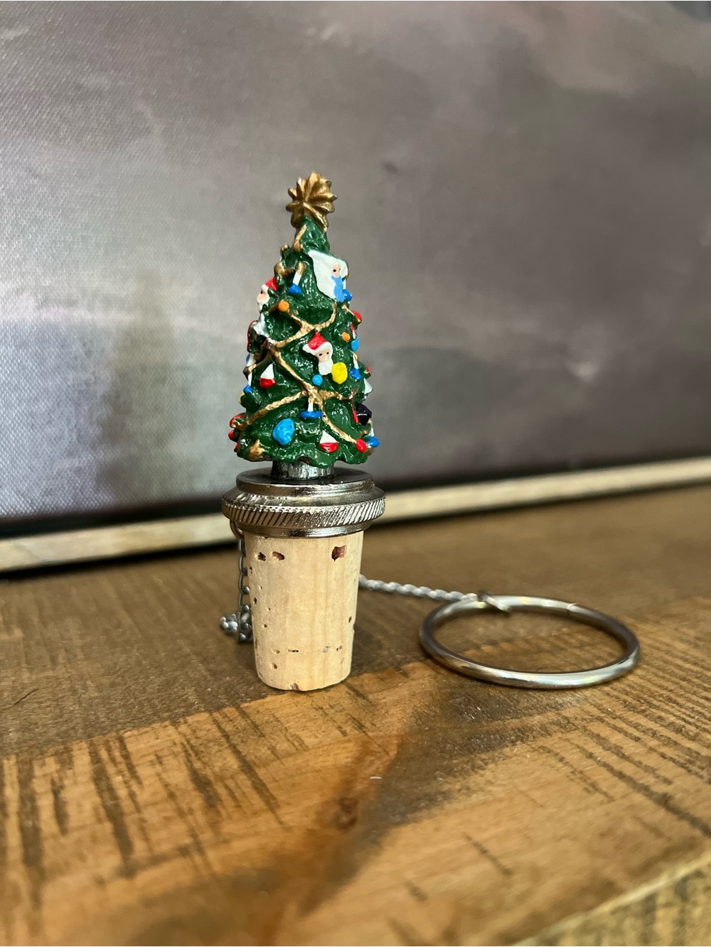 NWOT Vintage WTU Christmas Tree Wine Bottle Stopper | Hand Painted Pewter & Cork